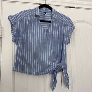 Old Navy Blue and White Striped Wrap Blouse